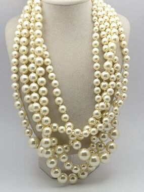 J. Crew Multi-Strand Faux Pearl Statement Necklace - Creamy/Ivory, 21" Max